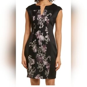 Connected Apparel Black Dress with a Floral Embroidered pattern size 14